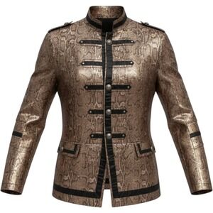Swastika Mens S Metallic Bronze Snakeskin Military Hussar Jacket Mandarin Collar